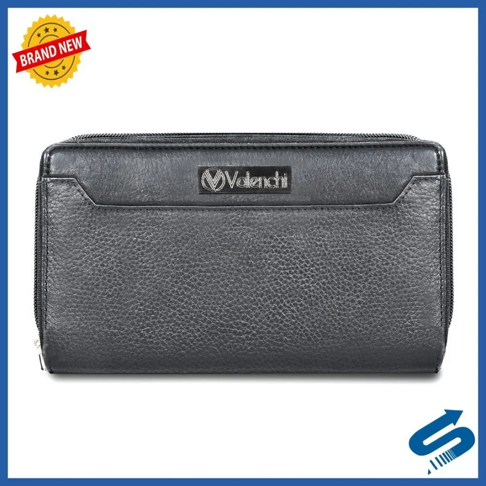 Leather Clutch Wallet with RFID Blocking and Card Slots